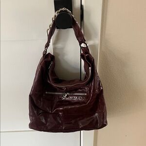 Women's Burgundy Leather Hobo Bag with Chain Accent - Tylie Malibu